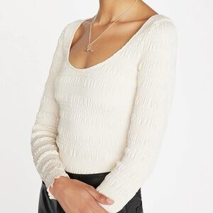 Frame Denim Smocked Long Sleeve Knit Top‎